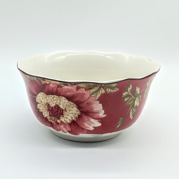 222 Fifth Summer Botanical Lutece Fleur Rouge Coupe Cereal Bowls (3) - Picture 4 of 8